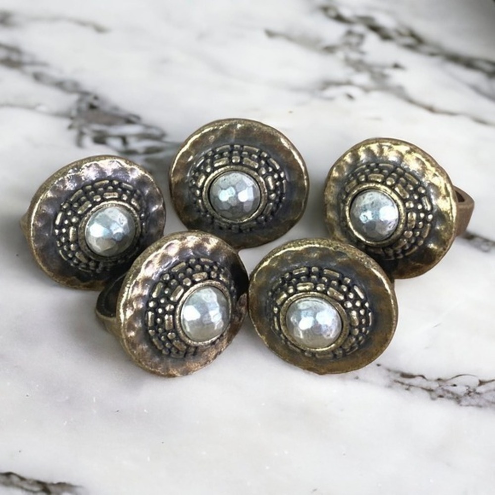 Boho Mixed Metal Statement Rings Set Gold Tone Adjustable Costume Jewelry